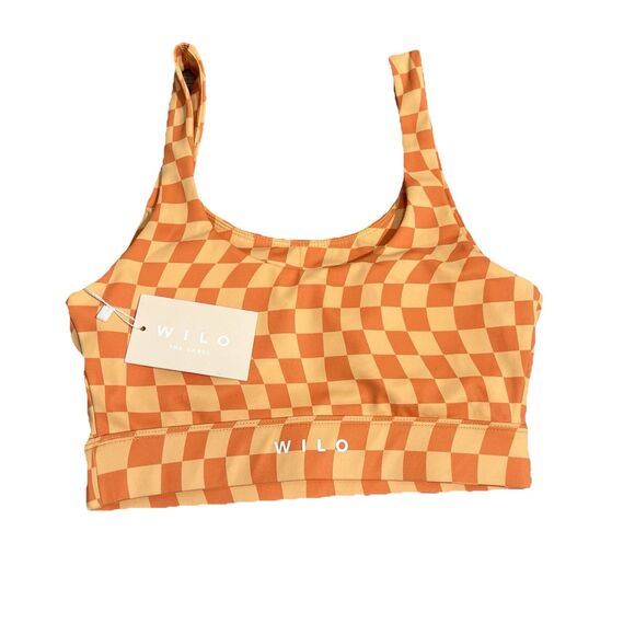 NWT Wilo the Label Athletic Bra Top Peach Orange Checker Print TOP ONLY XS - Picture 4 of 7
